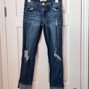 Trendy Dark Blue Distressed Ankle Jeans